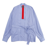 Beautilities 8-Pocket Kimono Shirt Aqua Blue Stripes