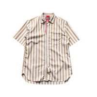 Beautilities Utility Zip Short Sleeve Shirt Wide Brown Stripe